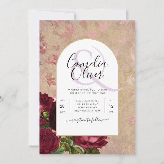 Moderne  botanische rode rozen die uitnodigen kaart (Voorkant)