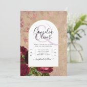 Moderne  botanische rode rozen die uitnodigen kaart (Staand voorkant)