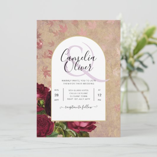 Moderne  botanische rode rozen die uitnodigen kaart (Staand voorkant)