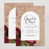 Moderne  botanische rode rozen die uitnodigen kaart (Voorkant / Achterkant)