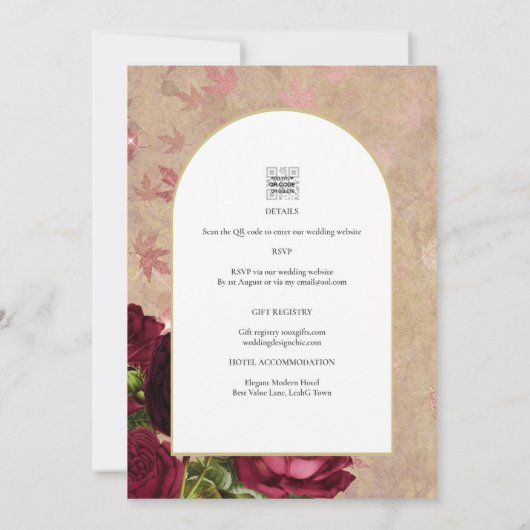 Moderne botanische rode rozen die uitnodigen kaart (Achterkant)