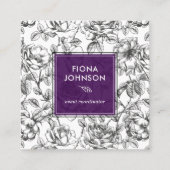 Moderne botanische Roos Black en White Paars Hint Vierkante Visitekaartje (Voorkant)