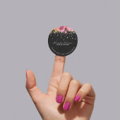 Moderne Botanische Roze Bloemen Diamanten Glitter Ronde Sticker