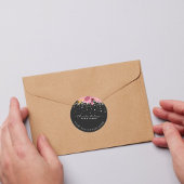 Moderne Botanische Roze Bloemen Diamanten Glitter Ronde Sticker