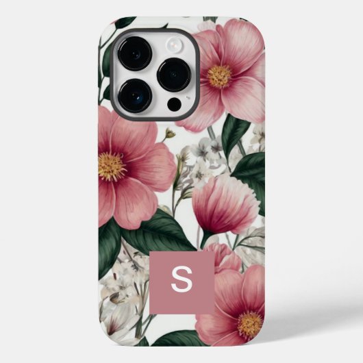 Moderne botanische roze bloemen monogram Case-Mate iPhone case (Achterkant)