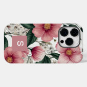 Moderne botanische roze bloemen monogram Case-Mate iPhone case (Achterkant (horizontaal))