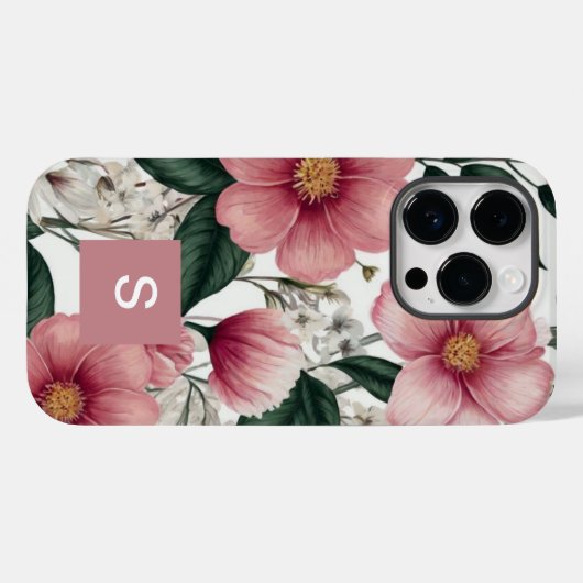 Moderne botanische roze bloemen monogram Case-Mate iPhone case (Achterkant (horizontaal))