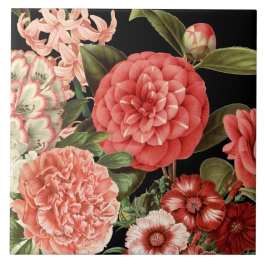 moderne botanische roze bloemen tegeltje (Voorkant)