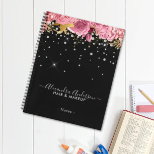 Moderne Botanische Roze Bloemendiamanten Glitters Notitieboek