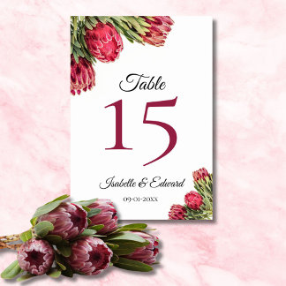 Moderne Botanische Roze Protea Bloem Huwelijk Tafe Kaart