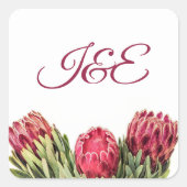 Moderne Botanische Roze Protea Bloemen Bruiloft Vierkante Sticker (Voorkant)