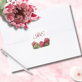 Moderne Botanische Roze Protea Bloemige Trouw  Vierkante Sticker