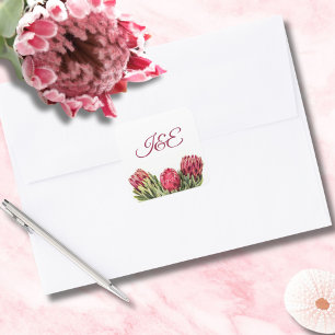 Moderne Botanische Roze Protea Bloemige Trouw Vierkante Sticker