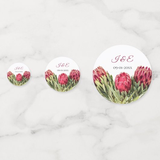 Moderne botanische roze protea Floral Wedding Gues Confetti (Voorkanten)