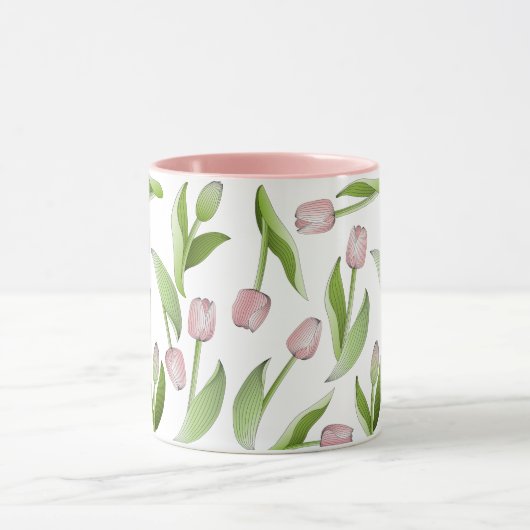 Moderne Botanische Roze Tulp Bloem Koffie Mok (Midden)