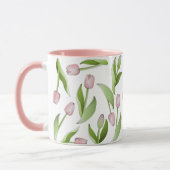 Moderne Botanische Roze Tulp Bloem Koffie Mok (Links)