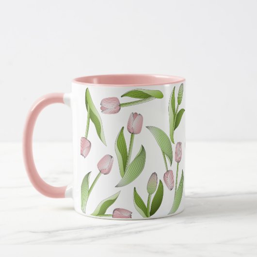 Moderne Botanische Roze Tulp Bloem Koffie Mok (Links)