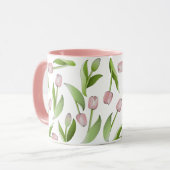 Moderne Botanische Roze Tulp Bloem Koffie Mok (Voorkant links)
