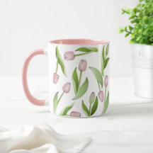 Moderne Botanische Roze Tulp Bloem Koffie