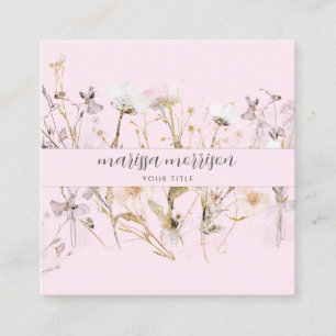 Moderne botanische roze zwarte-naamscript vierkante visitekaartje