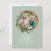 Moderne botanische sage groen 1 foto Kerstmis Feestdagenkaart (Voorkant)