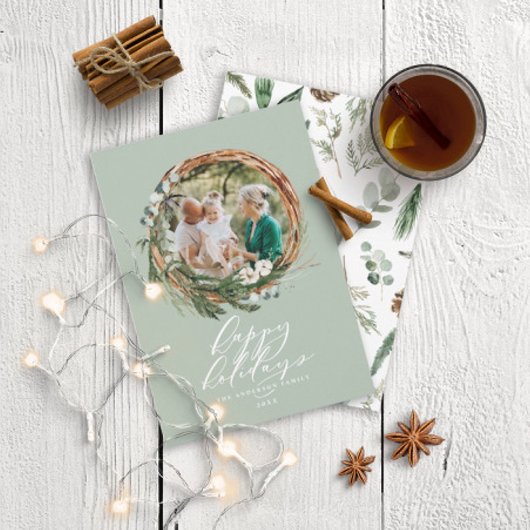 Moderne botanische sage groen 1 foto Kerstmis Feestdagenkaart