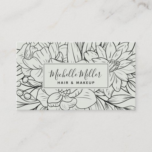 Moderne Botanische Salie Groene Script Haar Make-u Visitekaartje (Voorkant)