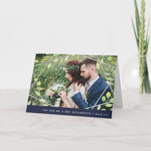 Moderne botanische| Silver Geo met Foto Dank u Bedankkaart (Voorkant)