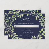 Moderne Botanische | Silver Look Bruiloft RSVP (Voorkant / Achterkant)