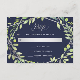 Moderne Botanische | Silver Look Bruiloft RSVP Kaartje