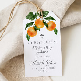 Moderne Botanische Sinaasappels Meisje doopsel Cadeaulabel