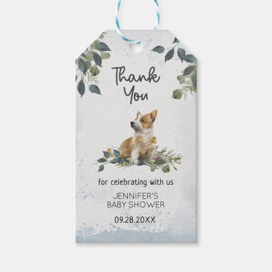 Moderne botanische stekelpapil-Baby shower Dank u Cadeaulabel (Voorkant)