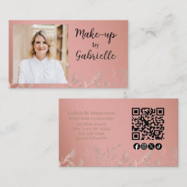 Moderne Botanische Stof Roos Boho Foto QR Code Visitekaartje