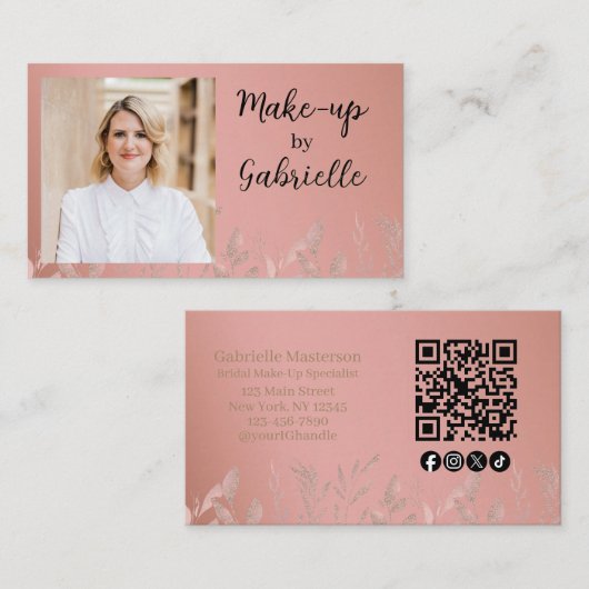 Moderne Botanische Stof Roos Boho Foto QR Code Visitekaartje (Voorkant / Achterkant)