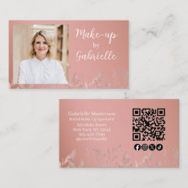 Moderne Botanische Stof Roos Boho Foto QR Code Visitekaartje