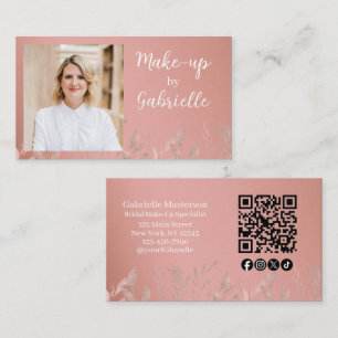 Moderne Botanische Stof Roos Boho Foto QR Code Visitekaartje