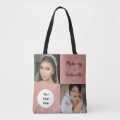 Moderne Botanische Stof Roze Boho Foto Script Logo Tote Bag (Voorkant)