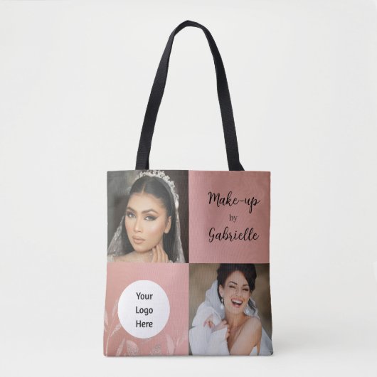 Moderne Botanische Stof Roze Boho Foto Script Logo Tote Bag (Voorkant)