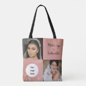 Moderne Botanische Stof Roze Boho Foto Script Logo Tote Bag (Achterkant)
