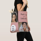 Moderne Botanische Stof Roze Boho Foto Script Logo Tote Bag (Dichtbij)