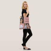 Moderne Botanische Stof Roze Boho Foto Script Logo Tote Bag (Op model)