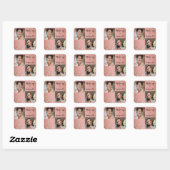 Moderne Botanische Stof Roze Boho Foto Script Vierkante Sticker (Vel)