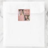 Moderne Botanische Stof Roze Boho Foto Script Vierkante Sticker (Tas)
