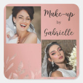 Moderne Botanische Stof Roze Boho Foto Script Vierkante Sticker (Voorkant)