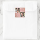 Moderne Botanische Stof Roze Boho Foto Script  Vierkante Sticker (Tas)