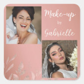 Moderne Botanische Stof Roze Boho Foto Script  Vierkante Sticker (Voorkant)