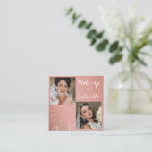 Moderne Botanische Stof Roze Boho Foto Script Vierkante Visitekaartje (Staand voorkant)