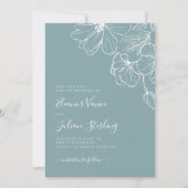 Moderne Botanische Stofblauw & Witte Lijnkunst Save The Date (Voorkant)