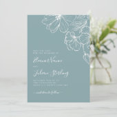 Moderne Botanische Stofblauw & Witte Lijnkunst Save The Date (Staand voorkant)