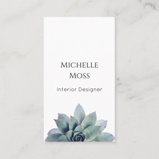 Moderne Botanische Succulent QR code Groen Visitekaartje (Voorkant)